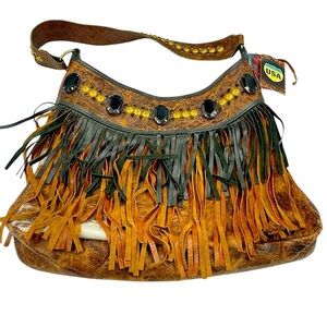 NWT Kurtmen Western Leather Animal Fur Shoulder Bag MADE IN USA